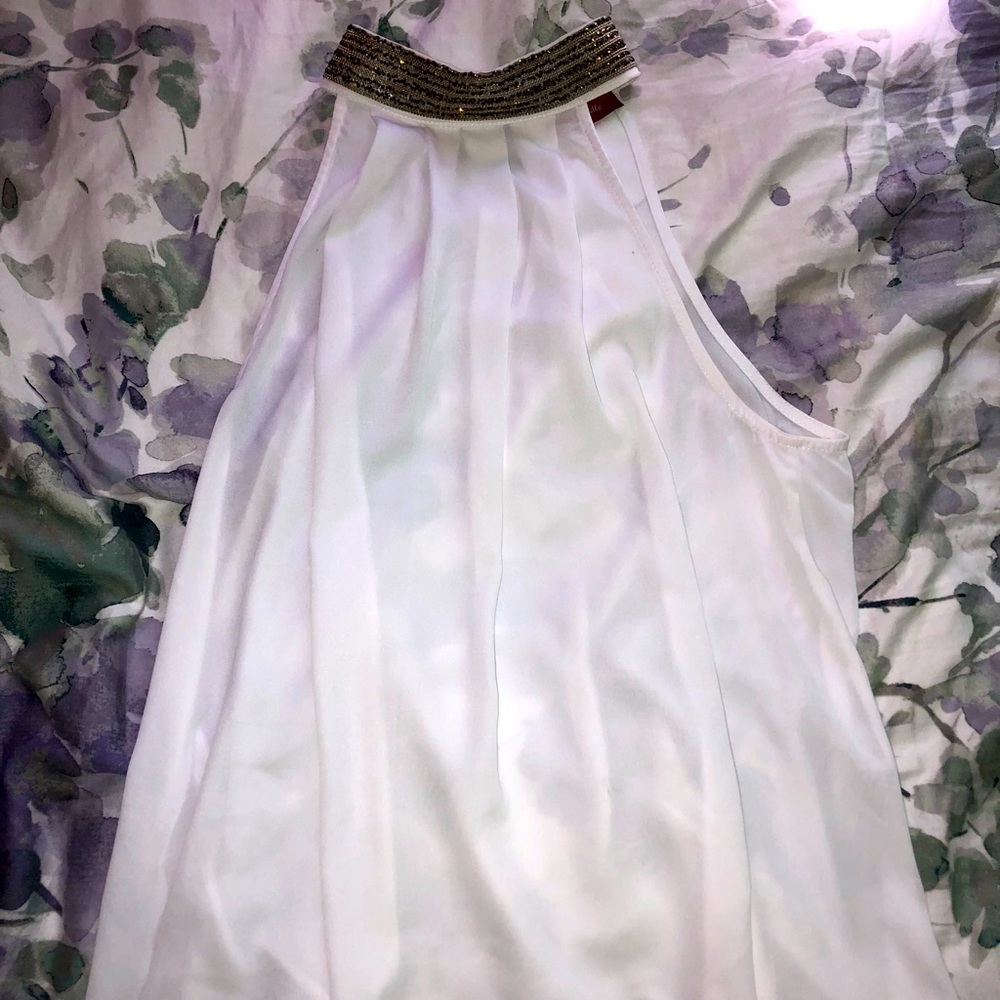 Flowy White & Gold Rhinestone Halter Top